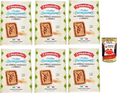 Produktbild von Campiello il Frollino del Buongiorno con Cereali Integrali e Crusca, Shortbread mit Vollmorde und Kleie, biscuits cookies 100% Italienische Kekse 6x 700g + Italian Gourmet polpa 400g