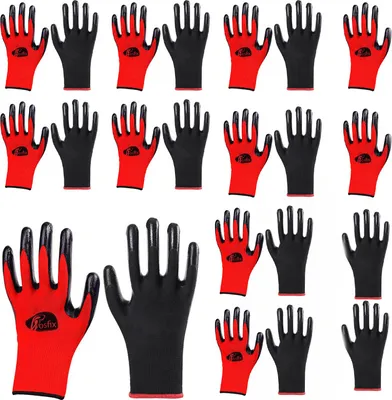 Immagine prodotto di Rosfix Set di Guanti da Lavoro, Taglia L/10 – 10 Paia, Poliestere, Rivestimento in Lattice, rosso/nero | Protezione, Comfort, Edilizia, Montaggio