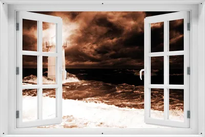 Produktbild von Wallario Outdoor-Poster für Garten oder Balkon 61 x 91,50 cm: Abstrakter Leuchtturm im Wasser bei stürmischer See