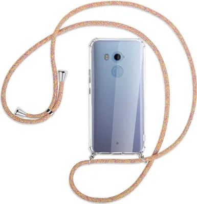 Produktbild von Handykette Backcover-Schutzhülle mit Band (Metall silberfarben) für HTC U11 Plus - Rainbow