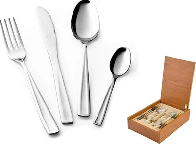 Produktbild von Besteckset Pompea aus Edelstahl – 24‑teilig mit Holzkoffer