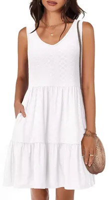Imagen del producto de Inovra - Vestido de verano sin mangas - Estilo swing - Ideal para la playa y uso casual - Tejido jacquard - Bolsillos prácticos - Transpirable y cómodo - Vestido