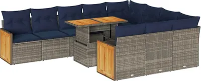 Produktbild von vidaXL 11-tlg. Garten-Sofagarnitur mit Kissen Grau Poly Rattan Akazie