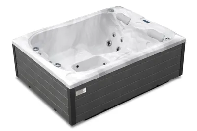 Produktbild von HAF Acryl Whirlpool Emerald Basic "White Marble" | 216x165x78cm für 3 Personen | Winterabdeckung Grau | Outdoor Whirlpool mit LED & Massagefunktion