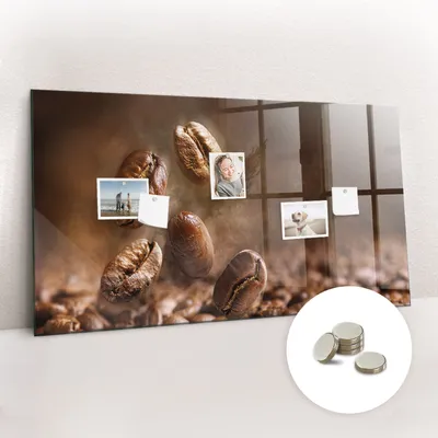 Produktbild von Magnetische Wandtafel aus Glas – Memotafel mit gebogener Vorderseite – Enthält 5 Magnete – 120x60 cm – Farbe: Kaffeebohnenbraun