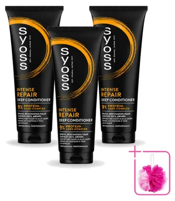 Immagine prodotto di 3 flaconi di balsamo riparatore intensivo Syoss - 250 ml ciascuno - confezione risparmio - 3 pezzi