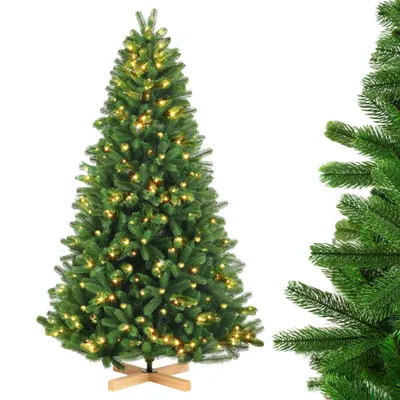 Produktbild von Vankel Weihnachtsbaum Künstlich mit Beleuchtung 210cm – Realistischer PE PVC Christbaum – Dichte Zweige – 400 Lichter – Holzständer