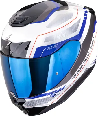 Zdjęcie produktu dla Kask Scorpion Exo-391 Leo, biały/czarny/niebieski, rozmiar M (57/58)