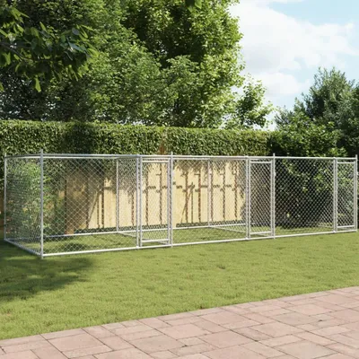 Obrázek produktu pro Klec pro psy s dvířky šedá pozinkovaná ocel 3 dvířka / 6 x 2 x 1.5 m