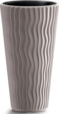 A tall, textured planter pot.