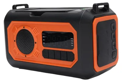 Obrázek produktu pro Multifunkční nouzové rádio 12 000 mAh se solárním napájením a ruční klikou, AM/FM/WB, napájeno bateriemi, s nabíječkou na mobilní telefony, SOS, kompasem, svítilnou a lampičkou na čtení, oranžové