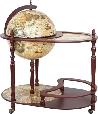 Obrázok produktu pre Globe Bar so stolom HWC-D84, Minibar House Bar Stolový bar, Globe Ø 42 cm na kolieskach Eukalyptové drevo s certifikátom MVG