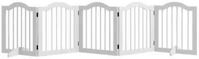 Image de Barrière de sécurité pour chiens - 5 éléments - Pliable - Flexible - Bois massif/MDF - 261,5 x 61 cm - Blanc