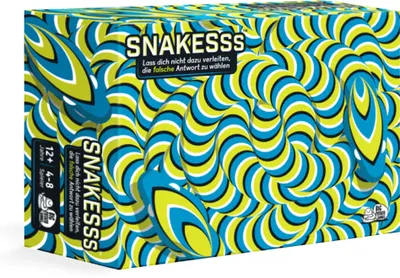 The image shows the packaging of a board game with a psychedelic snake pattern.