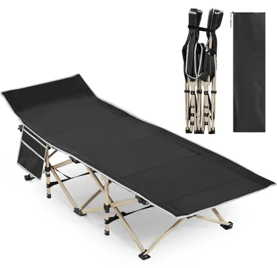 Image de Lit de camp - Lit pliant - Lit de voyage - Pliable - Jusqu'à 150 kg - 186 x 66 cm - Noir