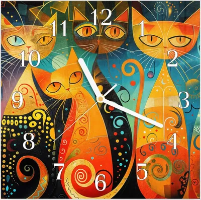 Produktbild von Wanduhr aus Glas mit Motiv Bunte Katzenkunst- 30 x 30 cm - inkl. Aufhängesystem