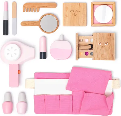 Produktbild von UMU® Holz Kosmetikkoffer Kinder Kosmetik Spielset 12 STK - Rollenspielzeug für Mädchen im Alter von 2, 3, 4, 5 Jahren