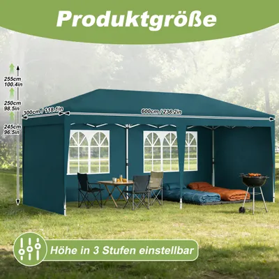 Produktbild von ACXIN Pavillon 3x6 m faltbar wasserdicht UV-Schutz mit 6 Seitenwänden (Fenster & Reißverschluss), vielseitiges Party- & Garten-Zelt inkl. Tasche – Dunkelgrün