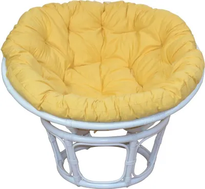 Produktbild von Papasansessel - Rattansessel  ø 100 cm weiß, mit Auflage pastellgelb