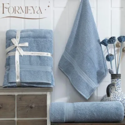 Produktbild von 2-teiliges extra großes Badetuchset in Blau (90x170 Duschtuch und 50x85 Haartuch)