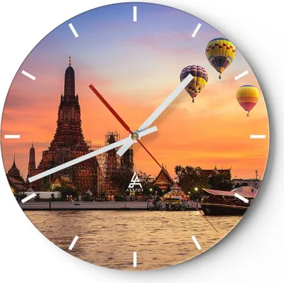Produktbild von Wanduhr - Rund - Glasuhr - Tempel Asien - 40x40cm - Schleichendes Uhrwerk - Lautlos - zum Aufhängen bereit - Dekoration Modern - Wanddekoration aus Glas - C3AR40x40-3437