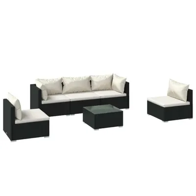 Produktbild von vidaXL 6-tlg. Garten-Lounge-Set mit Kissen Poly Rattan Schwarz