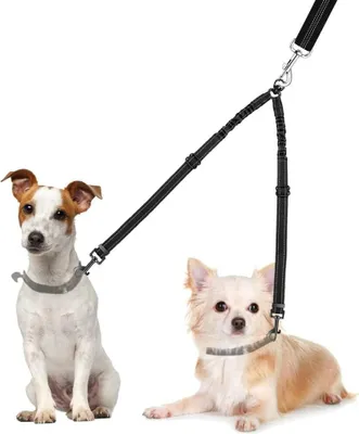 Produktbild von Doppelte Hundeleine, kein Verheddern 360° drehbarer Splitter Doppelleine fur Zwei Hunde, verstellbare stoßdämpfende Bungee-reflektierende Leine für Hunde klein mittlere und große Lauftraining