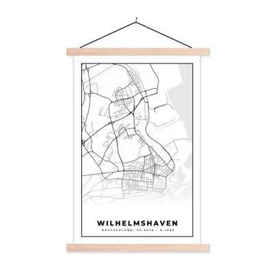 Produktbild von MuchoWow® Textilposter Wilhemshaven - Karte - Stadtplan 120x180 cm mit holzfarbenen Rahmen - Textil-Plakat