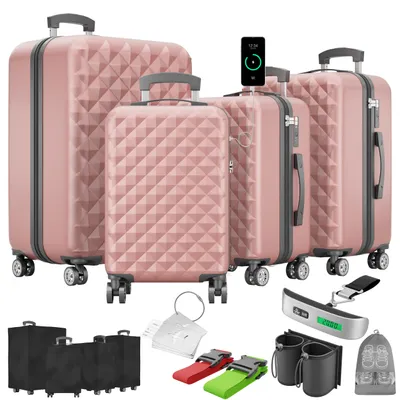 Produktbild von ONBEST Hartschalen Koffer Set | 4-teilig | Rose Gold | mit TSA-Schloss | USB-Anschluss | viel Zubehör | 360° Doppelrollen