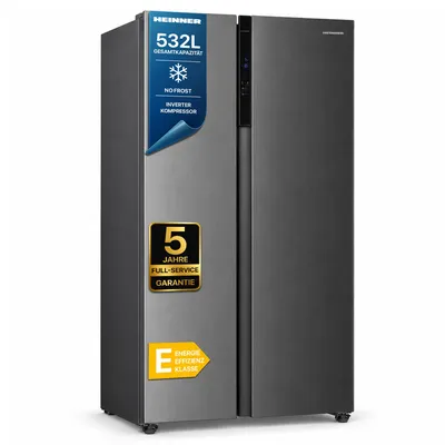 Produktbild von Heinner HSBS-HM532NFXE++, Freistehend, Amerikanische Tür, Schwarz, 2 Tür(en), Berührung, LED