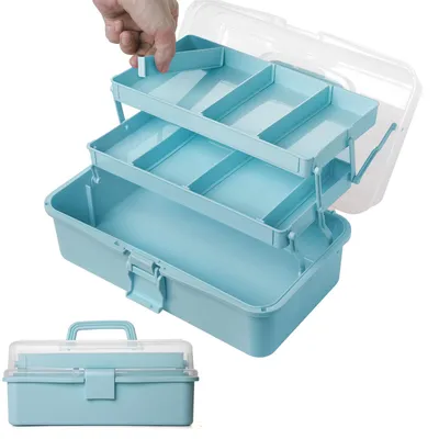 Aufbewahrungsbox 33 cm, 3 Ebenen, 6 Fächer, PP, blau