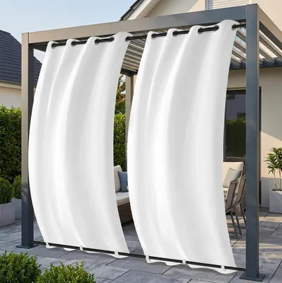 Produktbild von Outdoor Vorhang Wetterfest Sonnenschutz, Vorhänge mit Ösen und Unten Schlaufen Gardinen für Balkon Terrasse Pavillon, 2 Stück, Weiß, B132xH243cm