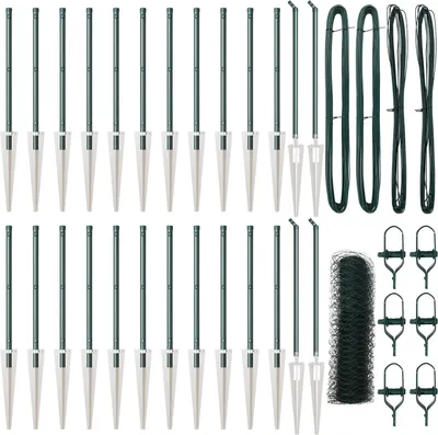 Produktbild von Möbel Sechseckzaun Grün 0.4x50 m Stahl, Zaunpfosten mit Spitze 13 Stück Ø32 mm 60 cm verzinkter Stahl - Zaunzubehör 3353117