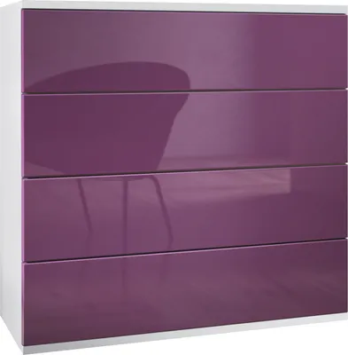 Produktbild von Vladon Kommode hängend Pavos V3, Sideboard mit 4 Schubladen Weiß matt/Brombeer Hochglanz (76 x 94 x 35 cm)