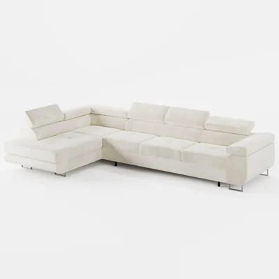 Image de ECKSOFA VEMO NOVA : Canapé convertible en velours crème, avec coffre de rangement