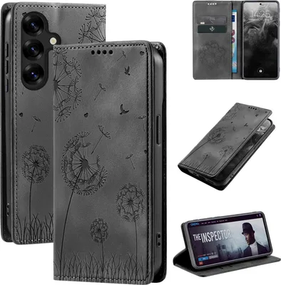 Produktbild von Handyhülle für Samsung Galaxy S25 RFID Schutz Klapphülle Case Cover Design Blume Pusteblume Schutzhülle Farbe: Schwarz