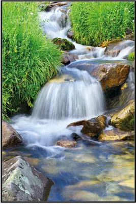 Produktbild von Wallario Wandbild Kleiner Bach über Steine, Größe: 61 x 91,50 cm, Poster mit schwarzem Aluminiumrahmen