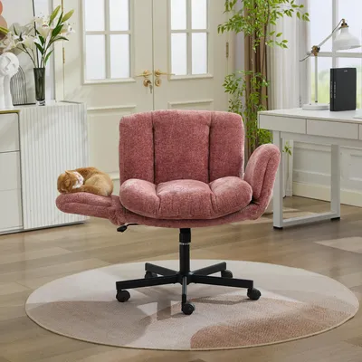 Image de Fauteuil de bureau réglable en hauteur, avec accoudoirs rabattables, dimensions 57,5 x 60 x 92,5 cm, en velours rose