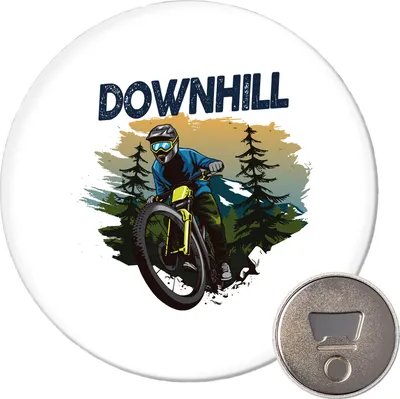 Produktbild von Huuraa Magnet Downhill Bike 59mm Kühlschrankmagnet rund Flaschenöffner Geschenkidee