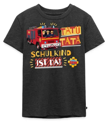 Produktbild von Spreadshirt Feuerwehrmann Sam™ Tatü Tata Schulkind Ist Da Kinder Premium T-Shirt, 122/128 (6 Jahre), Anthrazit meliert