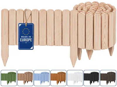 Produktbild von Woodygift Beeteinfassung Holz Rollzaun Gartenzaun Rasenkante Palisade Flexibler Rollborder für Beet und Rasen Natur 20x200 cm