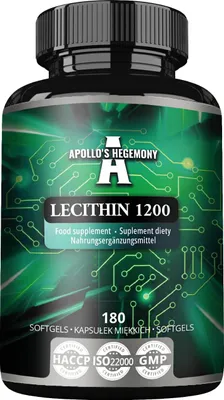 Produktbild von Lecithin 1200mg mit Vitamin E - 180 Softgel-Kapseln - Hochwertige Sojalecithin-Ergänzung - 6 Monate Vorrat - Unterstützt die kognitive und kardiale Gesundheit - von Apollo's Hegemony