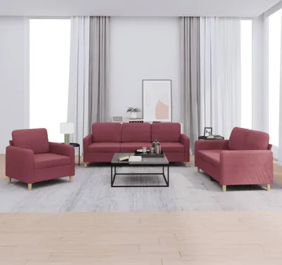 Produktbild von Maison Exclusive - 3-tlg. Sofagarnitur mit Kissen Weinrot Stoff