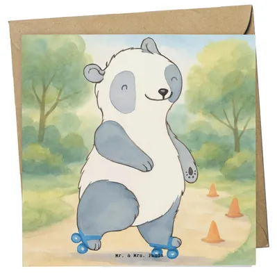 Produktbild von Mr. & Mrs. Panda Glückwunschkarte Panda Inliner fahren Design - Weiß - Geschenk, Klappkarte, Grußkarte, doppelkarte, Rollschuh, Inlinern, anlasskarte, faltkarte