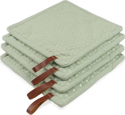 Produktbild von CHEF Topflappen mit Tasche 4 Stück | Silikon-Punkte Celad | Topflappen Grün | 20x20cm