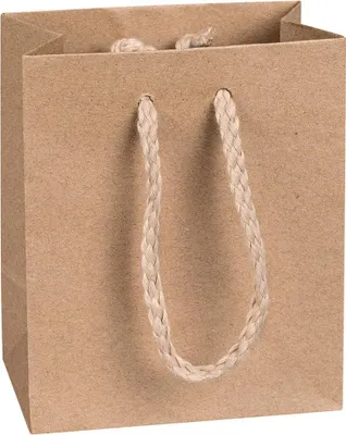 Produktbild von Papiertüten, braun, 12 x 15 x 7 cm, mit Baumwollkordel - Set mit 12 Stück