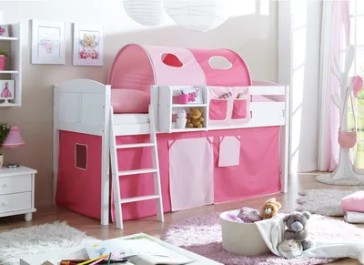 Produktbild von Hochbett "Eric" Country Kiefer Weiß Classic (Rosa-Pink)