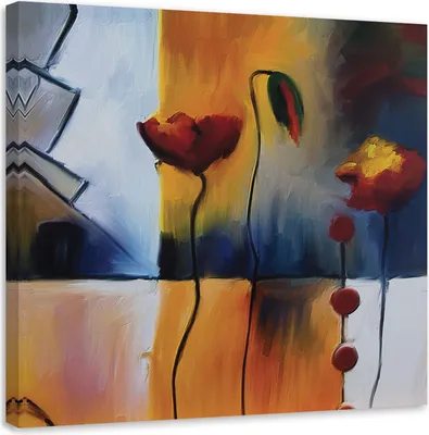 Zdjęcie produktu dla Obraz na płótnie, Dwa maki i pąk 60x60 cm Feeby kolorowy obraz na ścianę gotowy do powieszenia