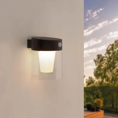 Produktbild von Ledvion LED Solar Wandleuchte mit Bewegungssensor Schwarz IP44 0.5W