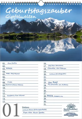 Produktbild von Geburtstagsplaner Geburtstagskalender Gipfelzauber DIN A3 Kalender Berge und Gipfel - Seelenzauber